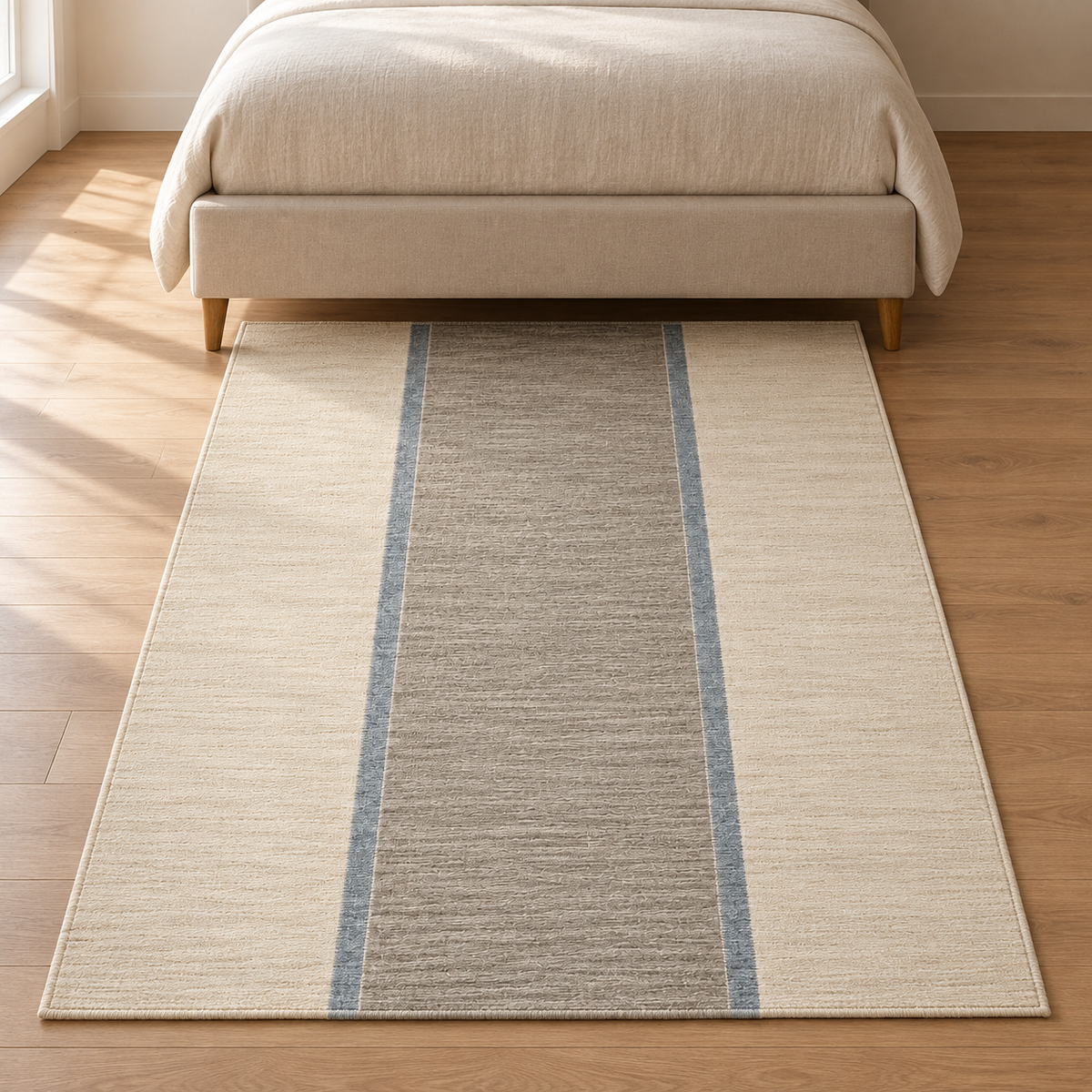 Blomarea Striped Neutral Area Rug – Beige, Grey &amp; Soft Blue Minimalist Floor Décor