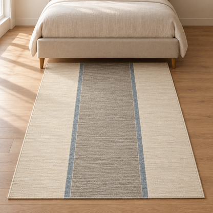 Blomarea Striped Neutral Area Rug – Beige, Grey &amp; Soft Blue Minimalist Floor Décor