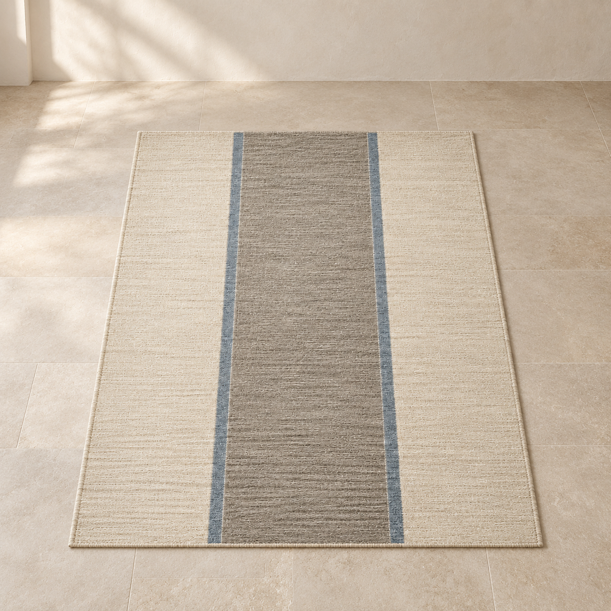 Blomarea Striped Neutral Area Rug – Beige, Grey &amp; Soft Blue Minimalist Floor Décor