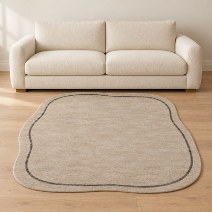 Blomarea Organic Border Area Rug – Beige &amp; Charcoal Freeform Floor Décor