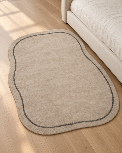 Blomarea Organic Border Area Rug – Beige &amp; Charcoal Freeform Floor Décor