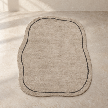 Blomarea Organic Border Area Rug – Beige &amp; Charcoal Freeform Floor Décor