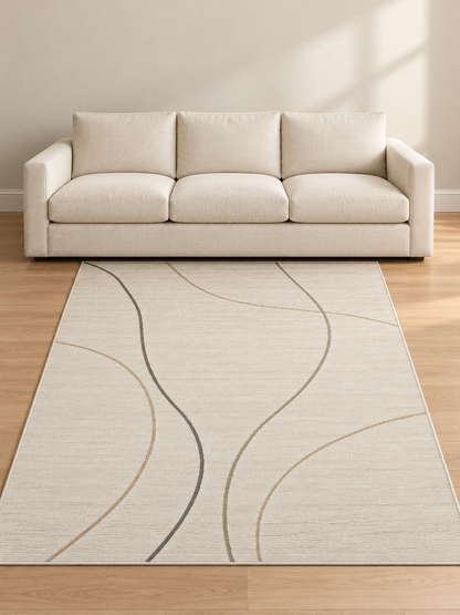 Blomarea Curved Line Area Rug – Cream, Taupe &amp; Charcoal Abstract Floor Décor