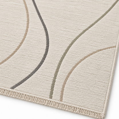 Blomarea Curved Line Area Rug – Cream, Taupe &amp; Charcoal Abstract Floor Décor