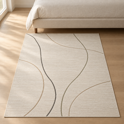 Blomarea Curved Line Area Rug – Cream, Taupe &amp; Charcoal Abstract Floor Décor