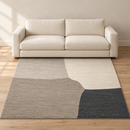 Blomarea Abstract Block Area Rug – Cream, Taupe & Charcoal Geometric Floor Décor
