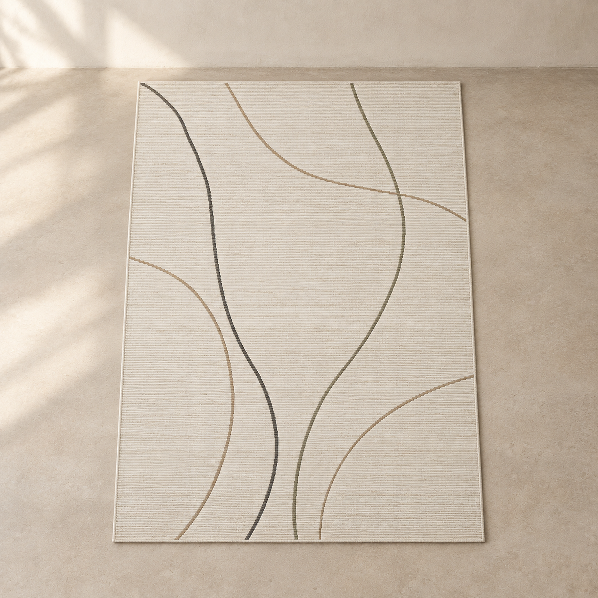 Blomarea Curved Line Area Rug – Cream, Taupe &amp; Charcoal Abstract Floor Décor