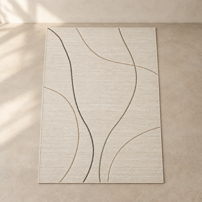 Blomarea Curved Line Area Rug – Cream, Taupe &amp; Charcoal Abstract Floor Décor