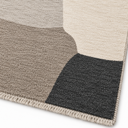 Blomarea Abstract Block Area Rug – Cream, Taupe & Charcoal Geometric Floor Décor