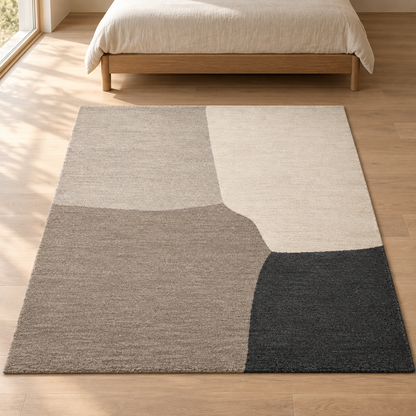Blomarea Abstract Block Area Rug – Cream, Taupe & Charcoal Geometric Floor Décor
