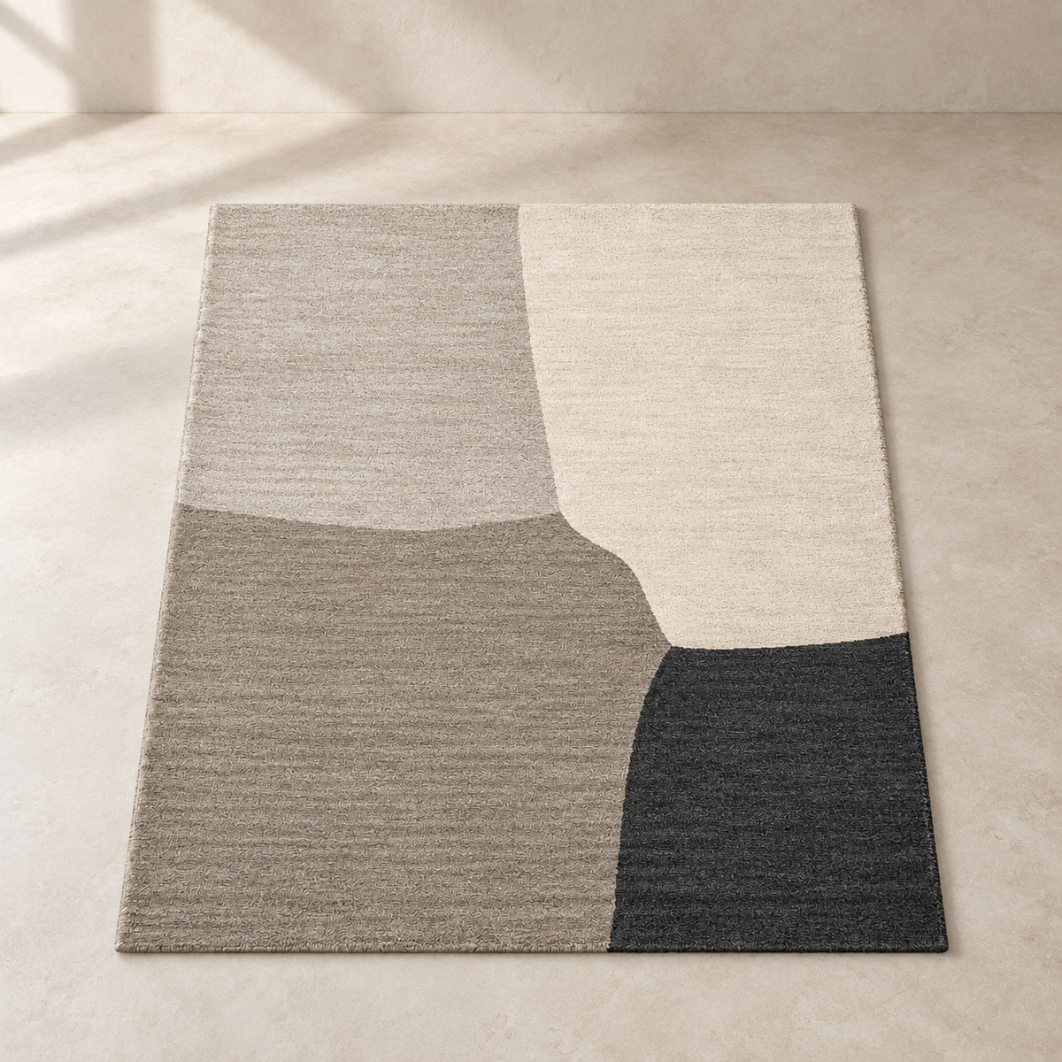Blomarea Abstract Block Area Rug – Cream, Taupe & Charcoal Geometric Floor Décor