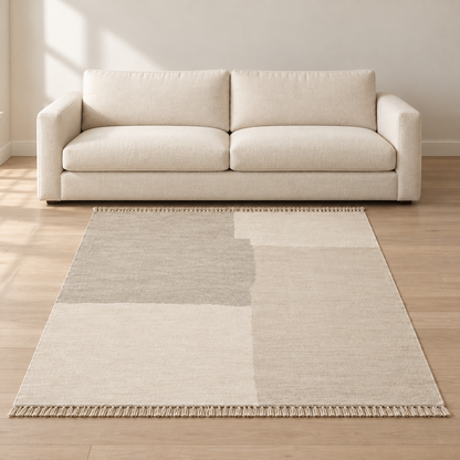 Blomarea Neutral Block Fringe Area Rug – Cream, Beige & Taupe Geometric Floor Décor