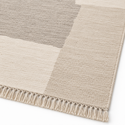 Blomarea Neutral Block Fringe Area Rug – Cream, Beige & Taupe Geometric Floor Décor