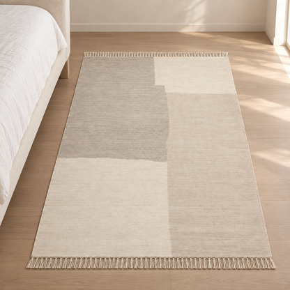 Blomarea Neutral Block Fringe Area Rug – Cream, Beige & Taupe Geometric Floor Décor