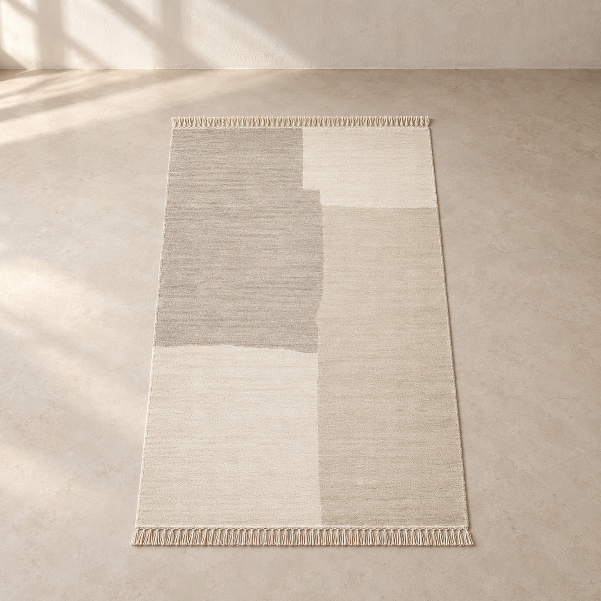 Blomarea Neutral Block Fringe Area Rug – Cream, Beige & Taupe Geometric Floor Décor