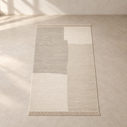 Blomarea Neutral Block Fringe Area Rug – Cream, Beige & Taupe Geometric Floor Décor
