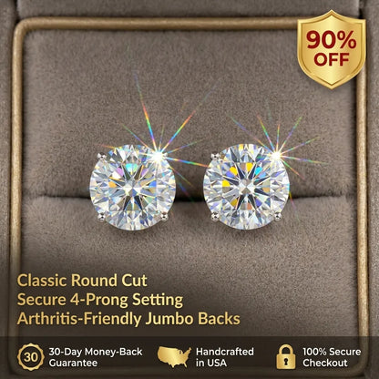 [90% off – today only!] 1-6.00 CTW Classic Round Lab-Created Diamond Stud Earrings - Secure 4-Prong & Hypoallergenic-Last Day Sale🔥90% OFF