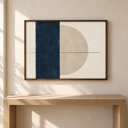 Blomarea Modern Abstract Framed Wall Art – Navy, Beige &amp; Cream Geometric Décor