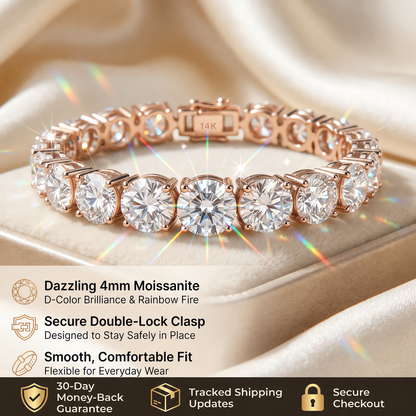 [Last day – 90% off!] Classic 4mm D-Color Moissanite Tennis Bracelet – 14K Gold Plated with Double Safety Clasp-Last Day Sale-90% OFF🔥