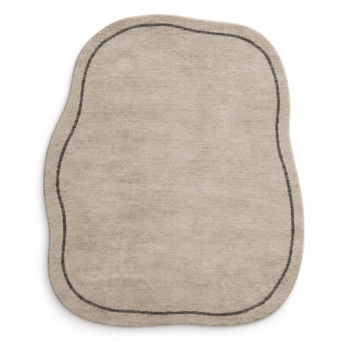 Blomarea Organic Border Area Rug – Beige &amp; Charcoal Freeform Floor Décor