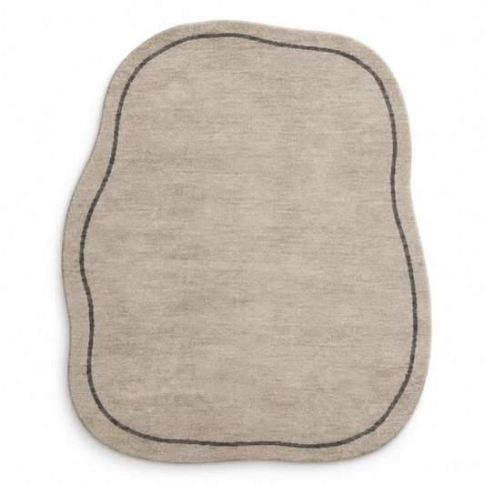 Blomarea Organic Border Area Rug – Beige &amp; Charcoal Freeform Floor Décor