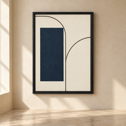 Blomarea Modern Geometric Framed Wall Art – Navy, Cream & Charcoal Abstract Design