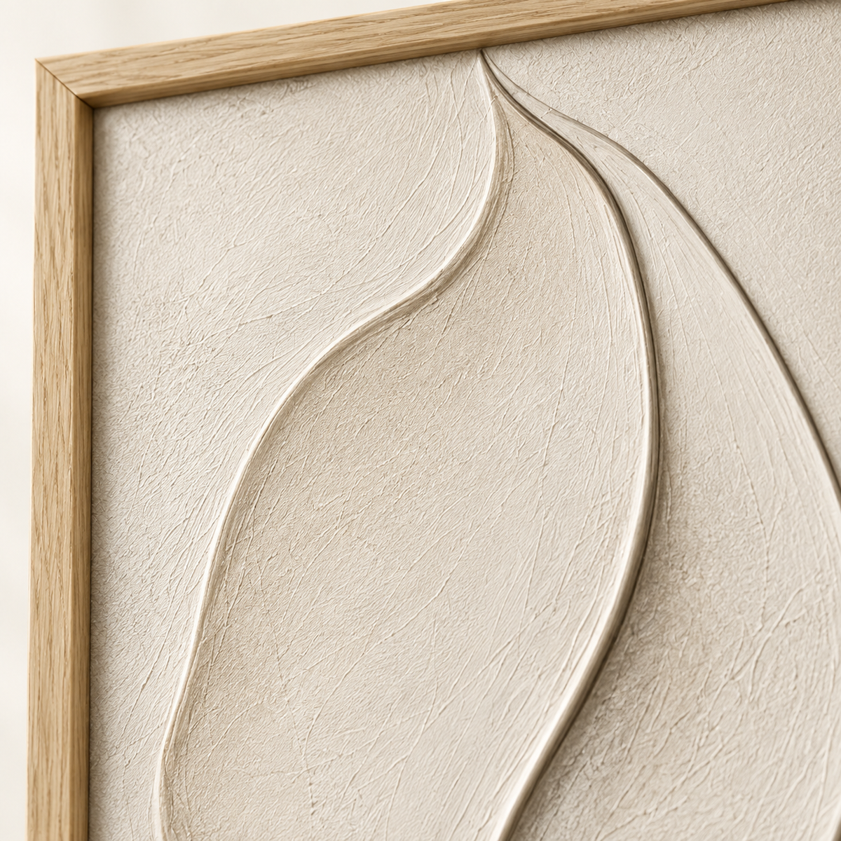 Blomarea Botanical Relief-Style Framed Wall Art – Neutral Leaf Design in Cream & Beige