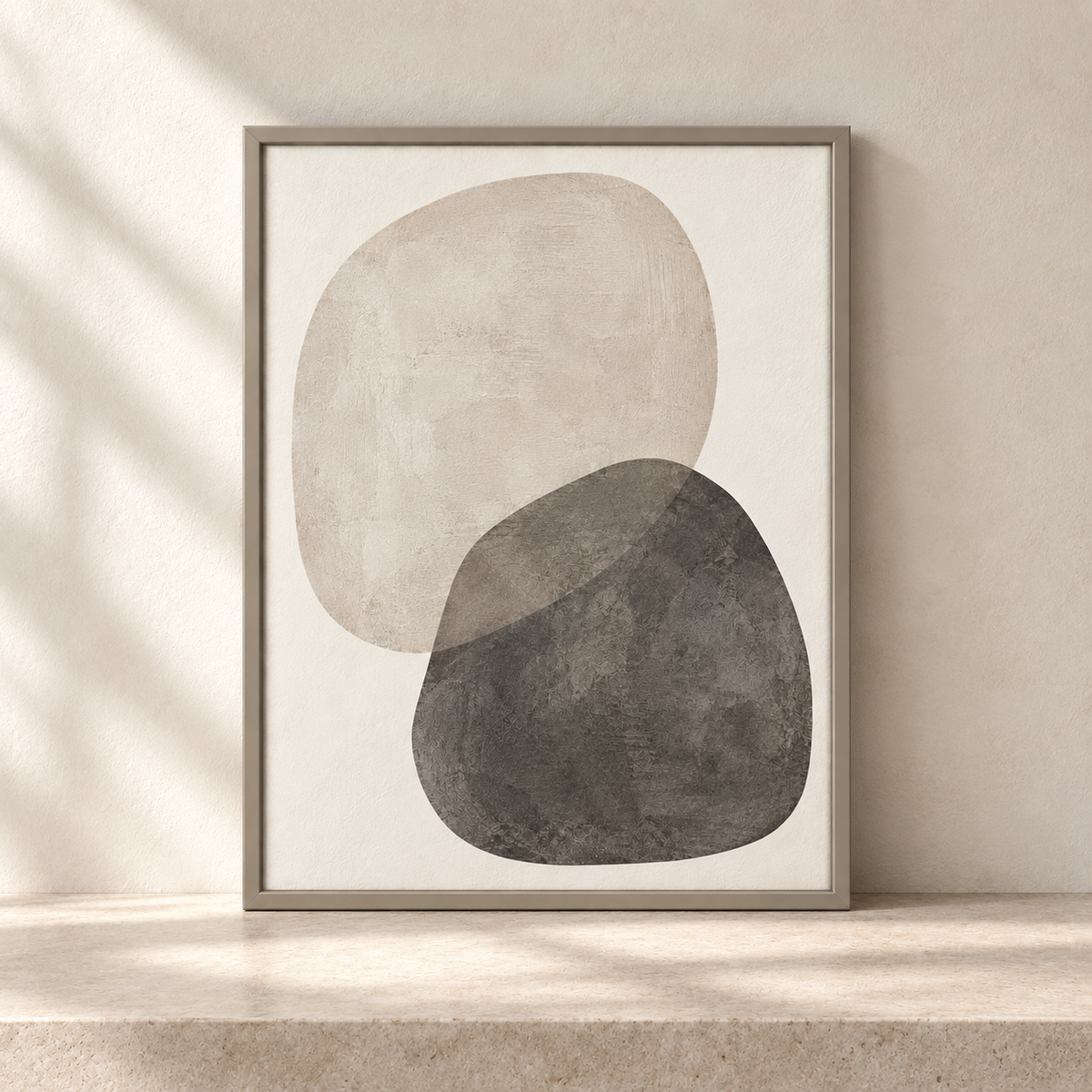 Blomarea Neutral Abstract Framed Wall Art – Organic Shape Design in Beige & Charcoal