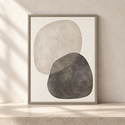 Blomarea Neutral Abstract Framed Wall Art – Organic Shape Design in Beige & Charcoal