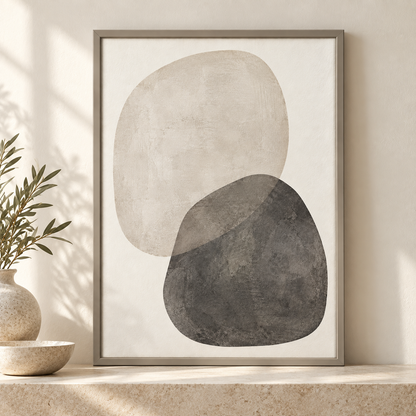 Blomarea Neutral Abstract Framed Wall Art – Organic Shape Design in Beige & Charcoal
