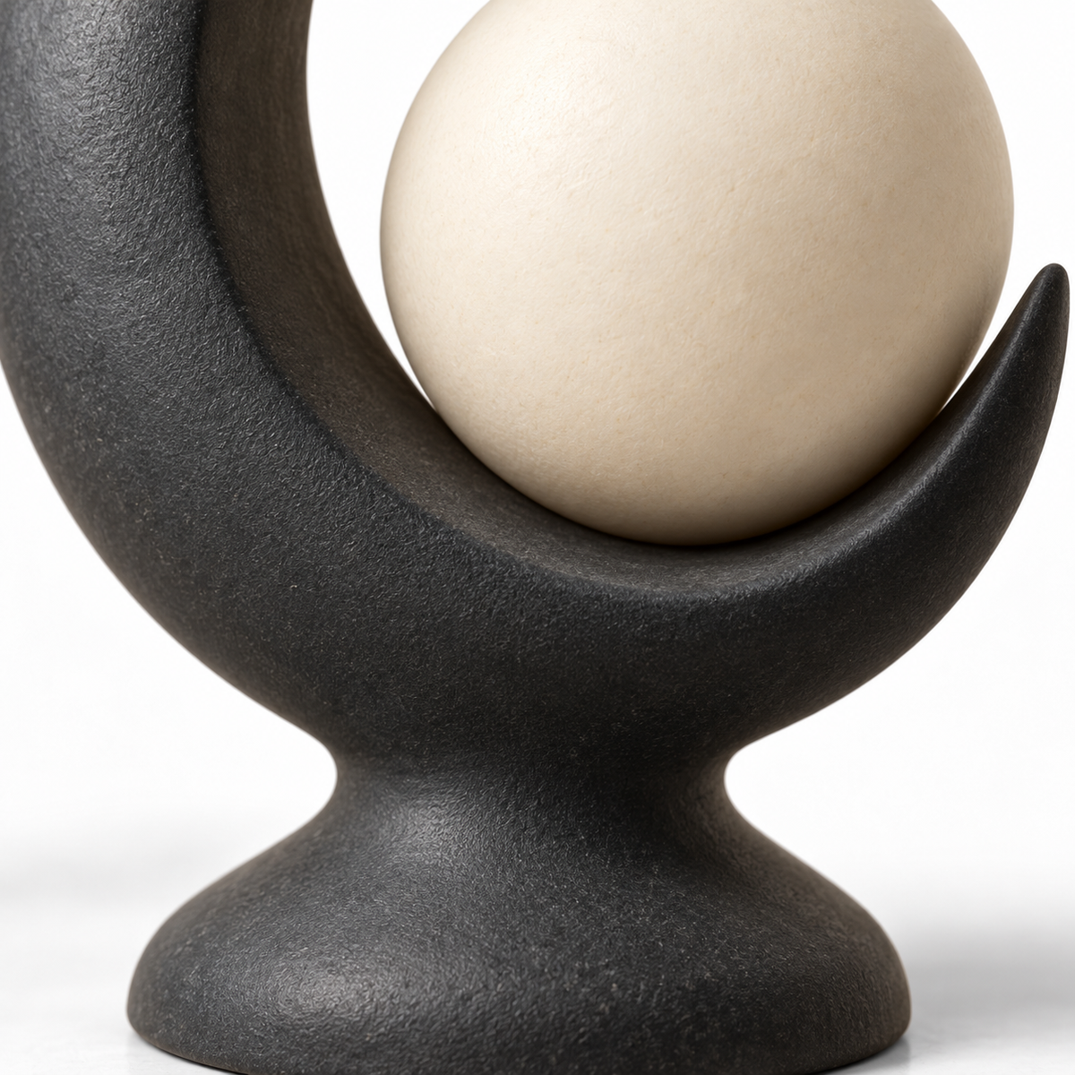 Blomarea Crescent &amp; Orb Sculpture – Black and Cream Abstract Decorative Object