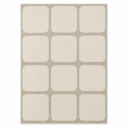 Blomarea Rounded Grid Area Rug – Cream & Beige Geometric Floor Décor