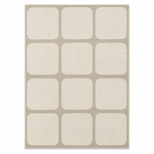 Blomarea Rounded Grid Area Rug – Cream & Beige Geometric Floor Décor