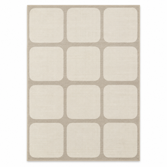 Blomarea Rounded Grid Area Rug – Cream & Beige Geometric Floor Décor