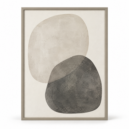 Blomarea Neutral Abstract Framed Wall Art – Organic Shape Design in Beige & Charcoal