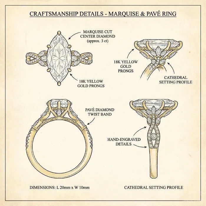[90%] Marquise Lab-Grown Diamond Ring | Slimming Elegance Twisted Vine Ring in 18K Gold--Last Day Sale-90% OFF🔥