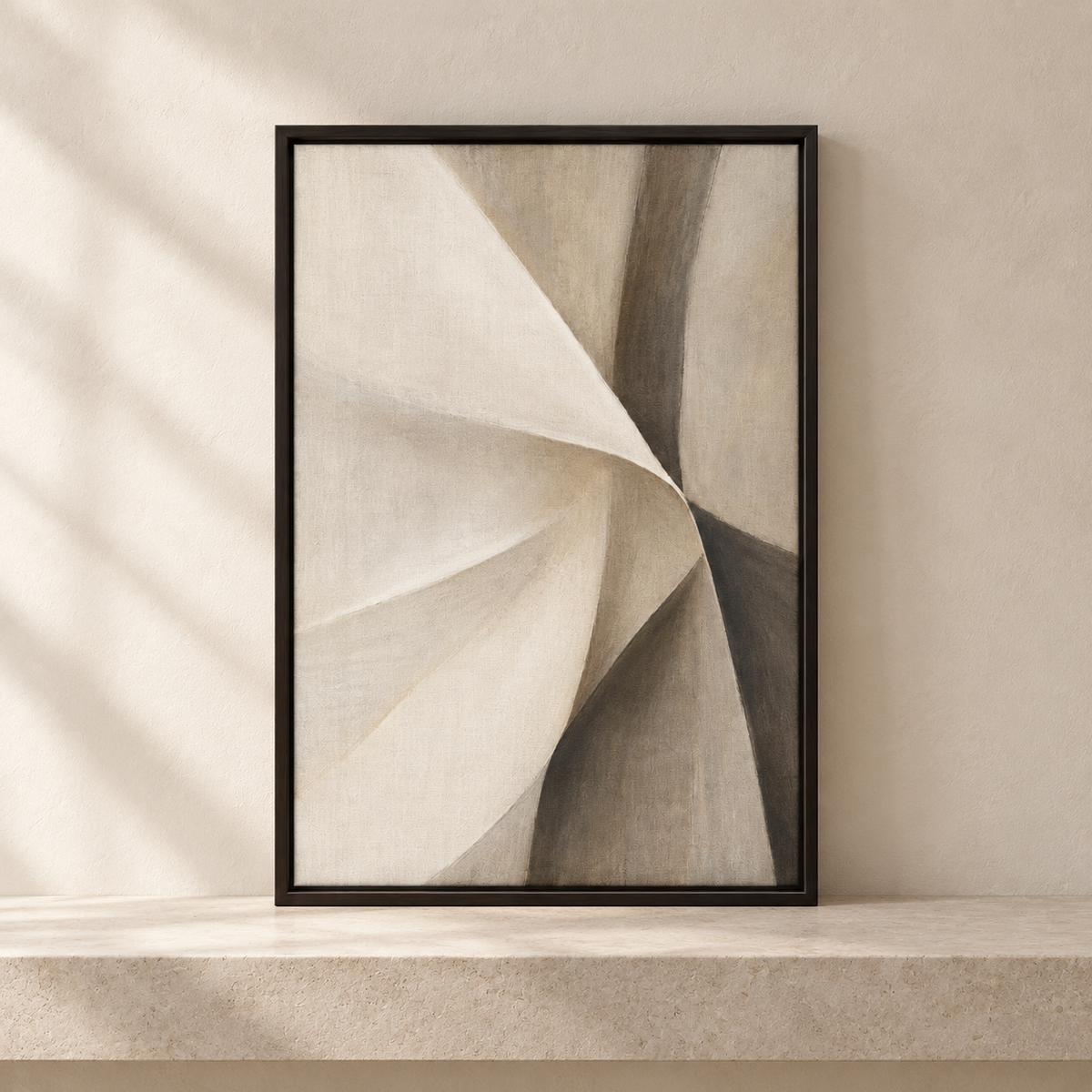 Blomarea Contemporary Neutral Abstract Framed Wall Art – Beige, Taupe &amp; Charcoal Design